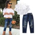 Multicolor Plain Printed Casual Wear Party Wear girls shirt jeans set