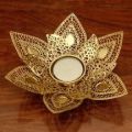 Golden Polished leaf shaped tea light candle holder