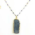 Kyanite Rough Pendant 24 Long Beaded Chain Necklace
