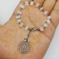 Rainbow Moonstone Beaded Chain Bracelet with Round Fancy Charm