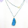 Turquoise Rough Pendant Necklace with 24 Long Beaded Chain