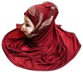 Maroon Color Pearl and Diamond Stone Work Hosiery Soft Cotton Hijab Scarf Dupatta