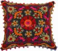 Suzani Embroidery Pillow With Pom Pom Lace