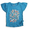 Girls BLUE TOP WITH PRINT AND EMBROIDERY