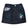 Girls DENIM DARK WASHED SKIRT WITH FLORAL EMBROIDERY