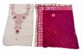 White Chanderi Handwork Kurti Fabric With Lahariya Dupatta and Santoon Fabric