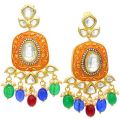 Enamel and Polki studded Earrings with Multi Color Drops