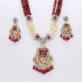 String Pendant Set with Ruby Stone with Earring