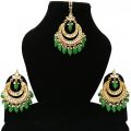 Pearls Designer Gold Plated Bridal Wedding Style Maang Tikka-Earrings Set