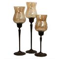 Bronze Metal with Gold Luster Glass Hurricane Candle Holder