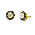 Moonstone Gemstone Diamond Pave Designer Stud Earrings