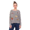 Grey high-low patches sweater for women