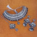 Zinc Alloy Silver tip top fashions austrian stone oxidised choker necklace set