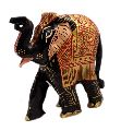 Hand Crafted Indian Royal Elephant Black Meenakari Painted Wooden Sculpture Statue