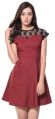 Wine Solid Lace Detailed Skater Dress
