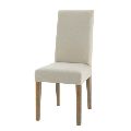 Modern Solid Wood White Fabric Linen And oak chair