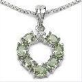 Green Sapphire and Diamond 925 Sterling Silver Pendant