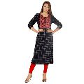 3/4th Fold-up black knee long rayon straight kurti