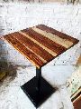 square iron hotel table with wooden top