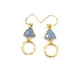 Blue Chalcedony Gemstone Trillion Shape Earring with Gold Plated