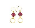 Dyed Ruby Gemstone Earring Cushion Shape with gold plated