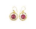 Dyed Ruby Gemstone Earring Round Shape with gold plated