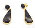 Black Agate and Black Druzy Gemstone Stud Earring with Gold Plated
