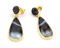 Black Onyx Agate and Black Druzy Gemstone Stud Earring