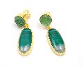 Brass gold plated green agate druzy gemstone stud earring