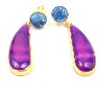 Purple Agate and Blue Druzy Gemstone Stud Earring with gold plated