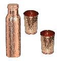 Hammered Copper Bottle with Glass Set