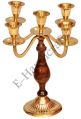 Pure Brass Golden Plain wooden lid five cups brass candle stand