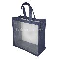 Tokra Jute & PVC Ractangular Navy Blue Plain 260 Gm pvc window jute handle bag