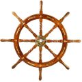Wooden ship wheel with brass anchor &amp;amp; script