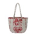 side top piping cotton cord handle canvas tote bag