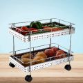 2 Layer Fruit and Vegetable Stand/Basket/Trolley Stainless Steel Perforated Trolley Modern Kitchen S