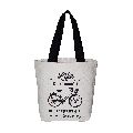 Cotton Web Handle One Color Black Print Canvas Tote Bag