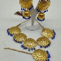 Blue Beads Golden Tone Choker Necklace
