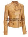 Womens Beige Colored Leather Jacket