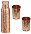 Copper Hammered Bottle Glass Set