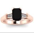 1.00 Ct Emerald Cut Black Diamond Engagement Ring 14k Rose Gold