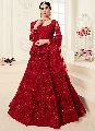 Silk Satin & Net Cartwindow red embroidered bridal lehenga choli