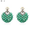 Sterling Silver Close Setting Emerald and Diamond Dangle Earrings