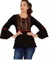 Bell Sleeves Embroidered Women Black Top