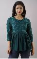 Ladies Embroidered Women Dark Casual Green Top