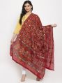 Red Embroidered Net Dupatta