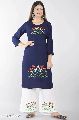Navy Blue Double Embroidery Kurtis With Palazzo