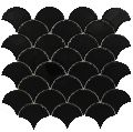 Fish Scale Glossy Black Mosaic Tiles
