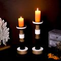 Wooden Black & White Candles Set of 2