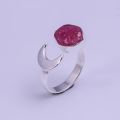 Lavie Jewelz Natural GemStone Fancy Polished Pink citrine raw gemstone half moon design silver adjustable ring